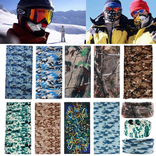 

multi colors camo tube hiking scarf bandana head face mask neck snood for outdoor camp cycling polyester fiber camouflage scarf, Black