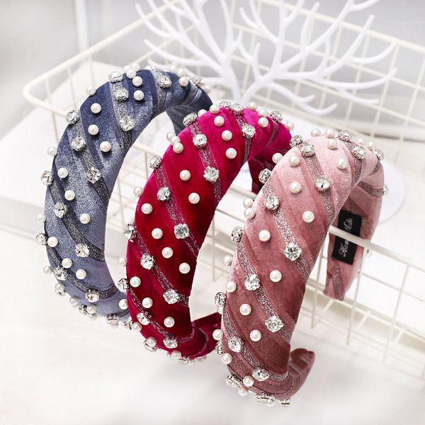 

7 colors Girl Beading Crystal Design Pleuche hairband Boutique Hair Sticks Charming Hair Accessory