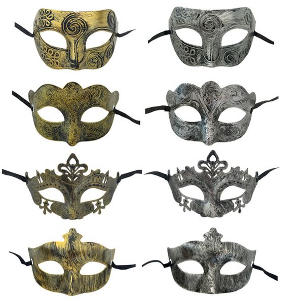 Retro Greco Roma Erkek Maske Mardi Gras Gladyatör Masquerade Vintage Altın / Gümüş Maske Karnaval Cadılar Bayramı Maskeleri