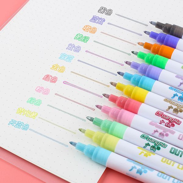 

12 magic double lines art markers pen out line pen fine liner marker fineliner calligraphy lettering color scrapbooking pens