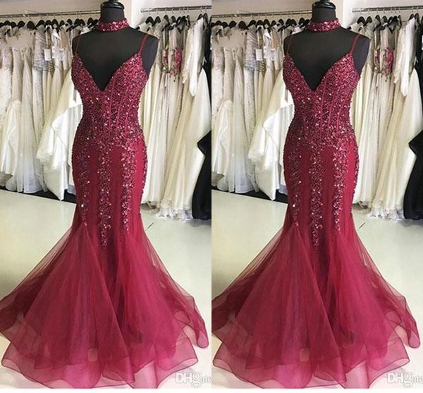 

bling bling beading crystal mermaid evening dresses v-neck backless dresses evening wear formal evening party gowns vestidos de festi, Black;red