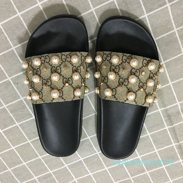 

new arrival mens and womens fashion causal designer sandals with pearl effect and gold toned studs designer flip flops c30, Black