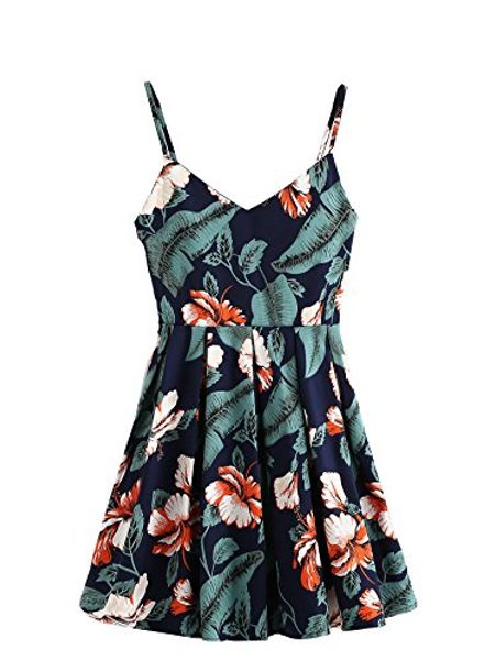 

shein women's v neck floral print babydoll pleated cami dress, Black;gray