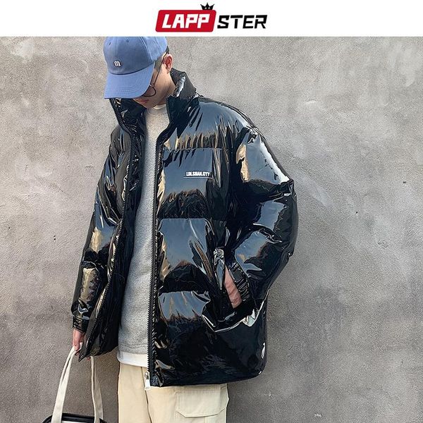

lappster мужчины красочные толстый пузырь пальто 2019 мужская уличная хип-хоп зимние куртки пальто мужской фугу глянцевый теплый корейский п, Black