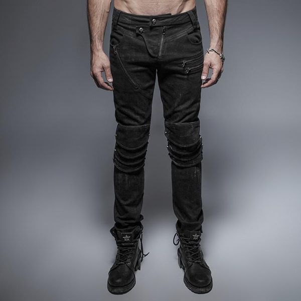 

punk rave men's unique armor knee men's washing jeans k-239, Blue