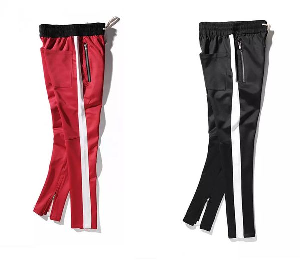 

women casual straight striped pants hip hop patchwork zipper sport full length pants male female fashion clothing, Black;white