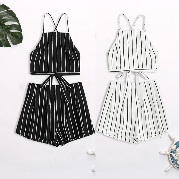 

womens two piece sets women designer tracksuits sets women striped blue pieces set and shorts bandage strap crop cami with shorts set, Gray
