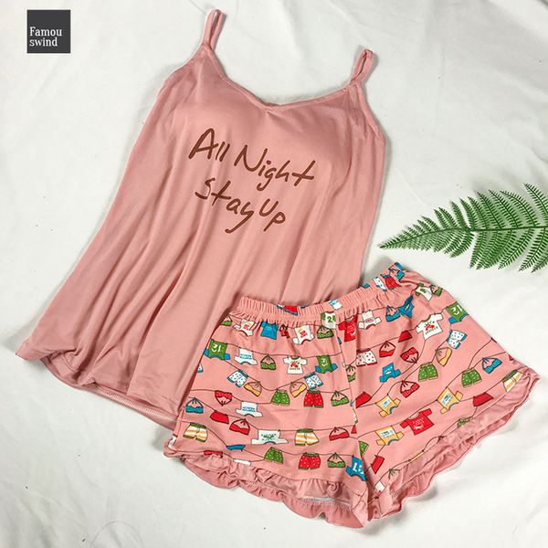 

summer cotton sleepwear women pajamas female suits pajama sets clothes for women shorts home clothes kawai two piece sling shorts, Black;red