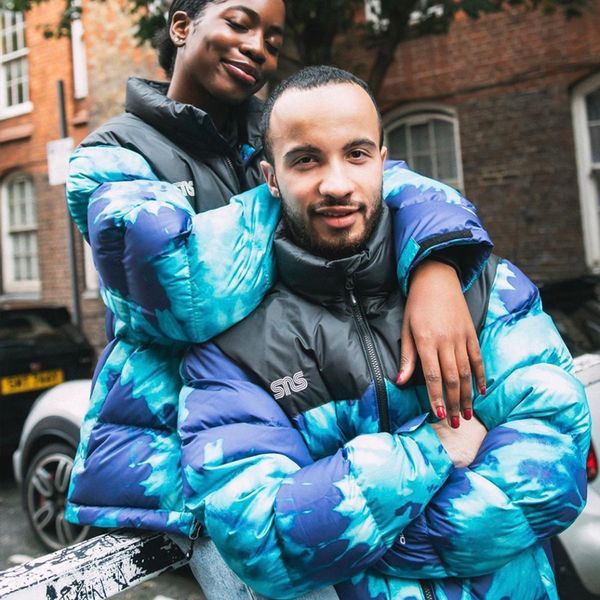 

19fw sns down jacket tie dyeing embroidery coats blue water ripple coat winter mountain outerwear warm fashion men women parkas jackets, Black