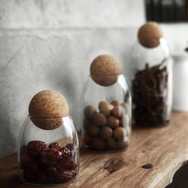 

800ml transparent glass storage tank borosilicate glass sealed grains container with cork (round ball, m