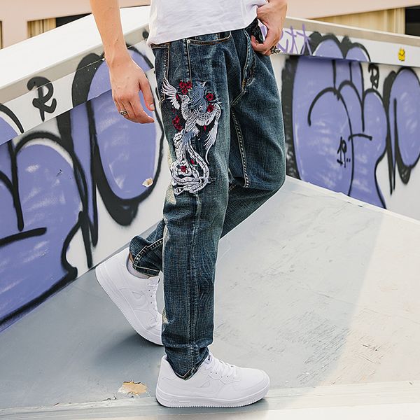 

guochao phoenix embroidered jeans pants, fashionable jeans, spot, wholesale