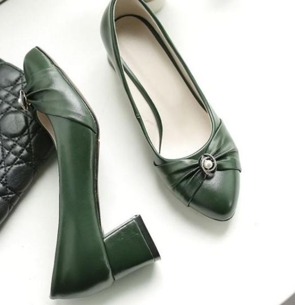 

women shoes spring and autumn middle coarse heel round head, Black