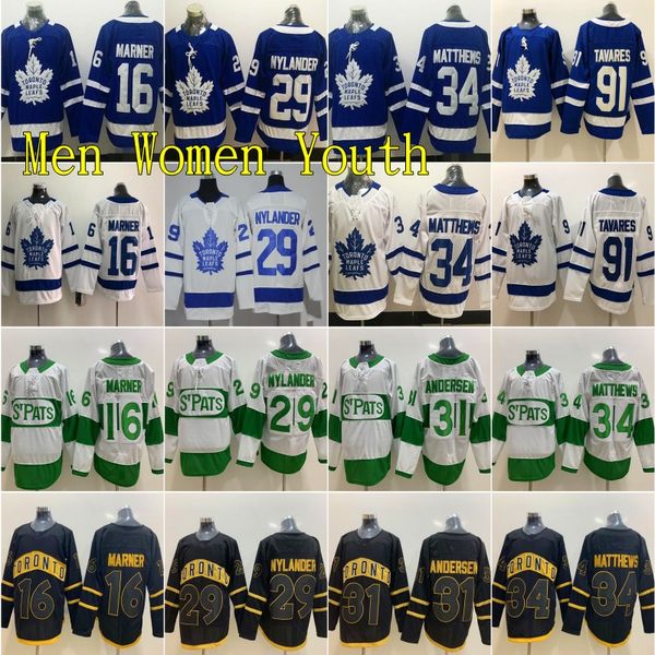

stitched toronto maple leafs 34 auston matthews 31 frederik andersen jersey 29 william nylander 44 morgan rielly john tavares ice hockey, Black;red