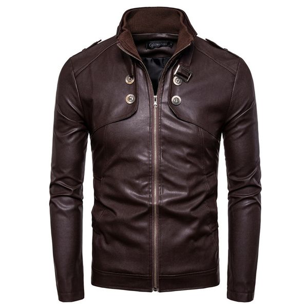 

brown mens pu jacket long sleeve fashion men moto biker faux leather jacket black man leather jackets and coats 3xl