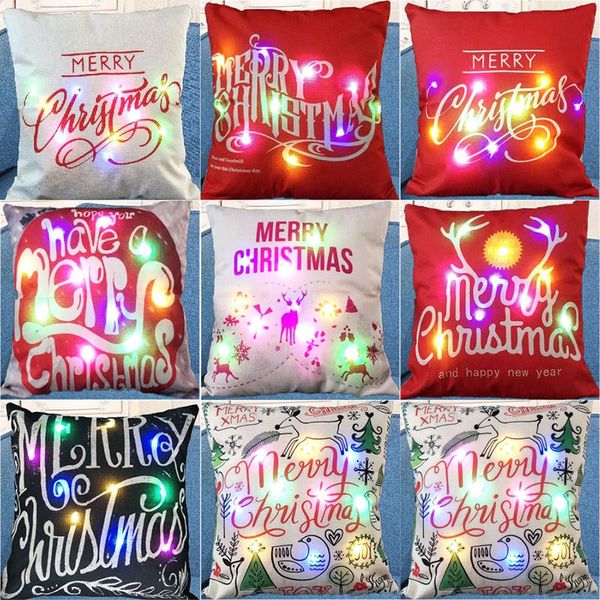 

led light luminous pillow case linen pillow covers cushion cover creative christmas xmas square pillowcase home sofa car decoration an2016