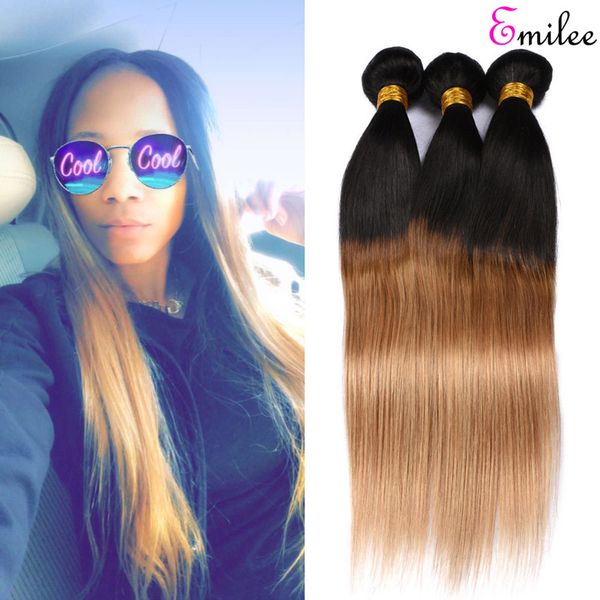 

emilee malaysian straight ombre remy hair bundles 1b/27 two-tone ombre hair bundles hair extensions 10-28 inch, Black