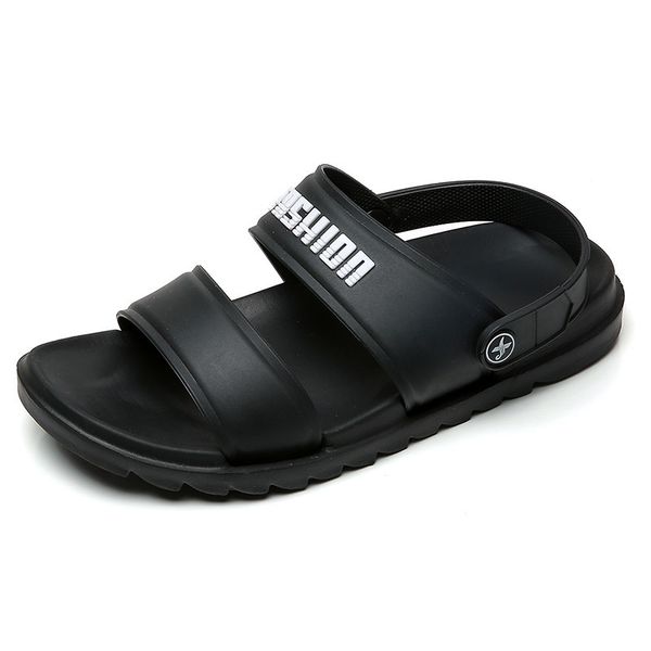 

summer new style toe covering leather sandals men's hide substance soft-sole anti-slip men slippers dual purpose sandals l07, Black