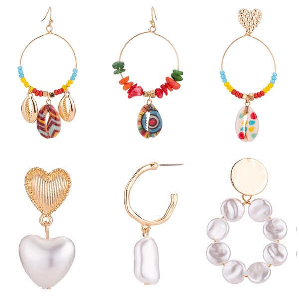 

sasusp trendy shell hoop earrings for women 2019 bohemia big round earrings seaside holiday jewelry gift, Golden;silver