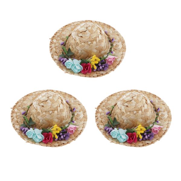 

3 lot fashionable 1/4 straw hat for dod msd 17inch dress up head accs