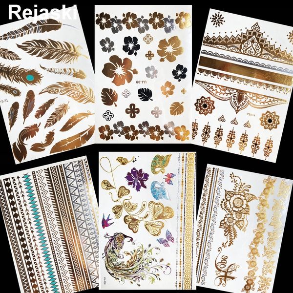 Acheter Femmes Main Prune Fleur Tatouage Temporaire Clavicule Or épaule Métallique Papillon Tatouage Autocollants Filles Feuille Flash Tatouages