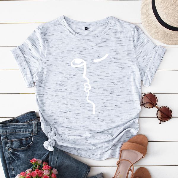

2020 women's face portrait loose round neck short sleeve t-shirt women casual comfortable, White