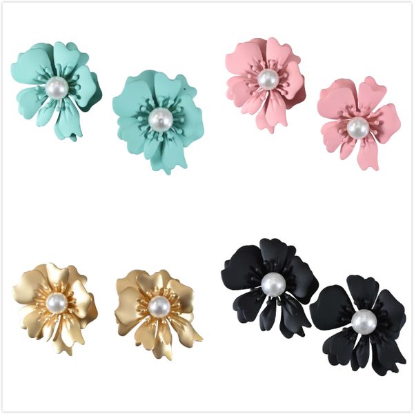 

big size cute summer spring flower shape studs earrings party club accessories ear stud earrings imitation pearl earrings fashion jewelry, Silver