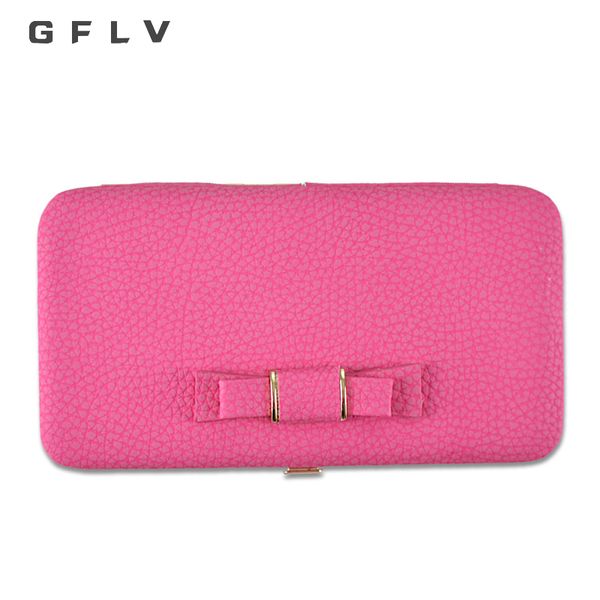 

gflv brand wristlet long wallet women bow clutch wallet pu leather large capacity money bag organizer purse phone, Red;black