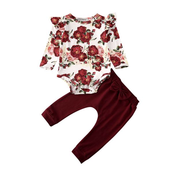 

pudcoco autumn newborn baby girl clothes floral romper bodysuit jumpsuit bow long pants trousers casual cotton kids outfits set, White