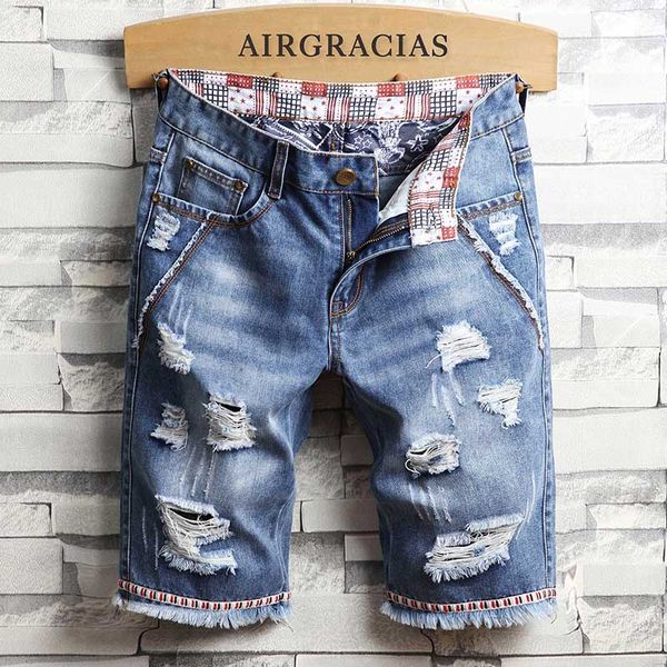 

airgracias mens shorts ripped hole jeans brand clothing cotton short breathable denim shorts men new fashion bermuda homme, White;black