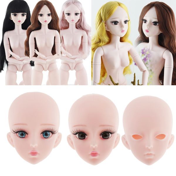 

3pcs plastic girl doll head model 4d real eyelashes for 1/3 bjd doll body parts