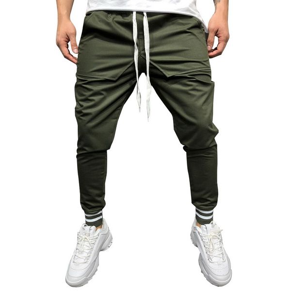 

oeak men casual solid color sweatpants 2019 fashion spliced elastic hip fitness trousers cotton soft slim fit pencil pants, Black
