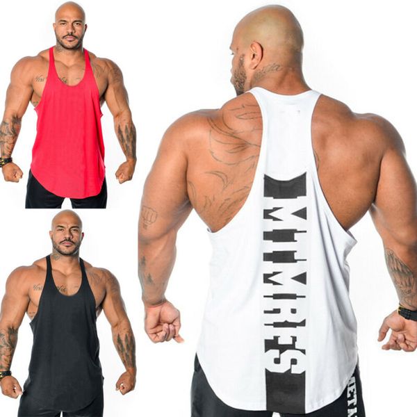 

summer men gym sleeveless tank bodybuilding clothing letter print casual sport fitness jogging running vest, White;black