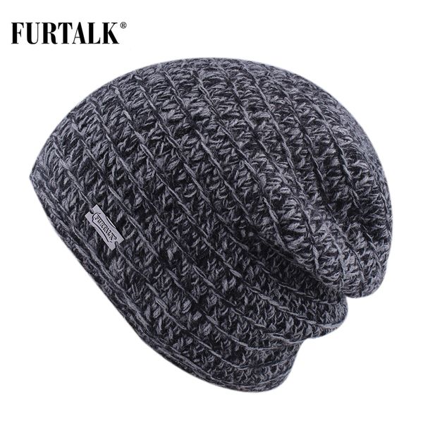 

furtalk winter hat men beanie hat knitted slouchy beanies skullies winter black grey man cap