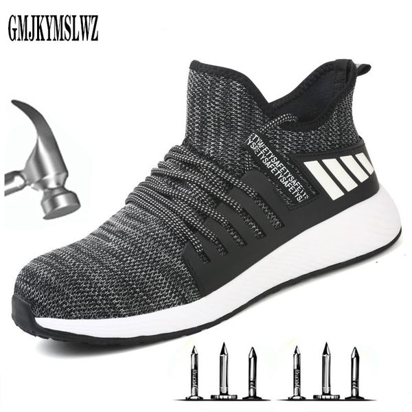 

мужская обувь безопасности работы со стальным носком повседневная дышащая спортивная обувь на открытом воздухе анти-прокол сапоги удобные пр, Black