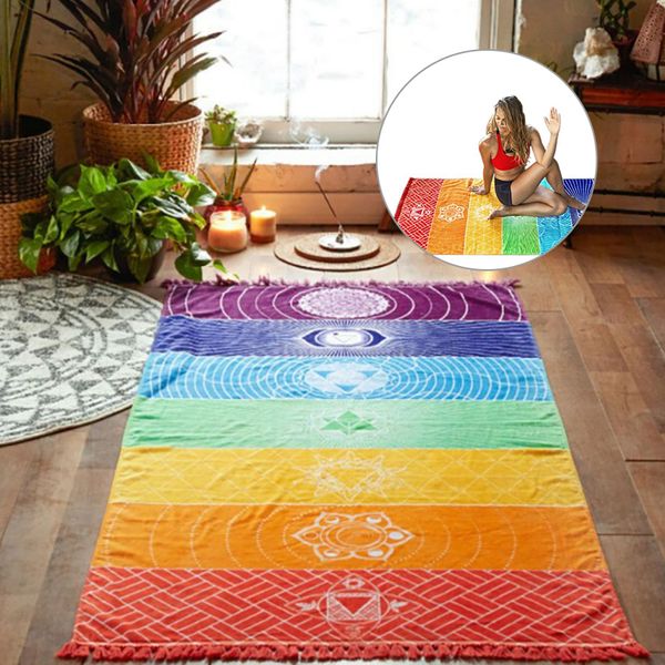 

beach mat yoga mat rainbow economic tapestry carpet summer convenient polyester fiber window curtain bedspread boho tablecloth