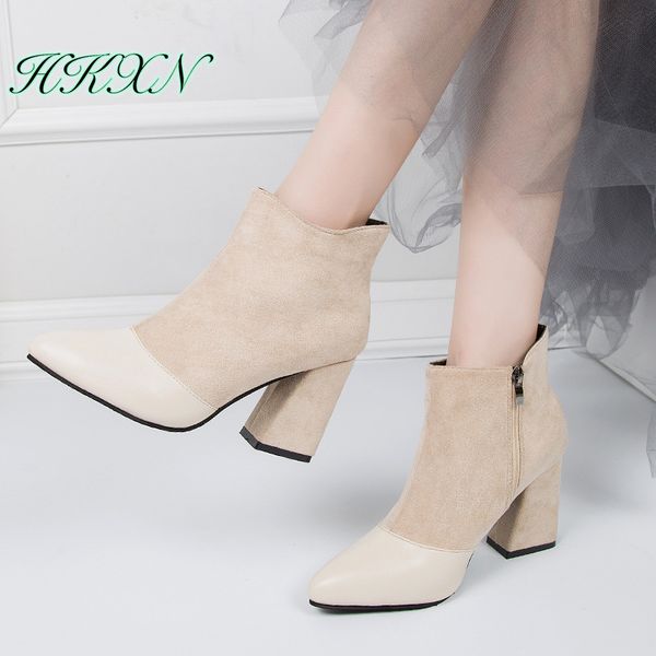

hkxn 2019 autumn winter boots women zipper high heel black ankle boots for ladies dress shoes bota feminina high 8cm
