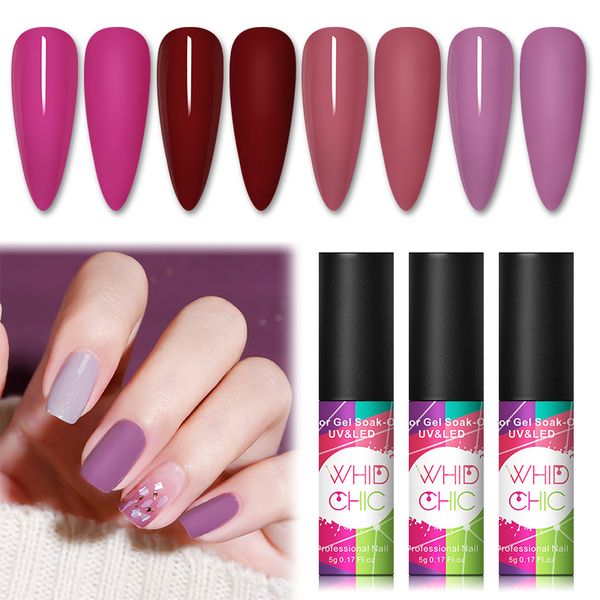 

whid chic 5ml matte uv gel nail polish lacquer color gel long-lasting need matte coat soak off nail art uv led varnish, Red;pink