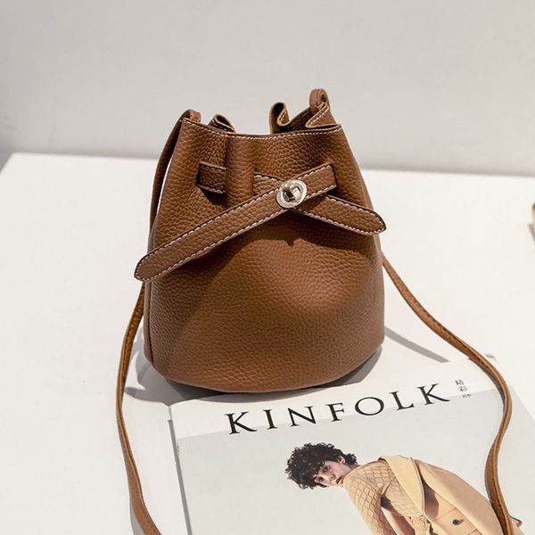 

women litchi bucket shoulder bags solid color fashion handbags girls casual office ladies messenger bags party 2020 new arrival