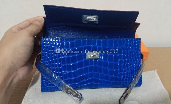 

3a quality kerry classic wallet alligator crocodile leather,12 card slots,2 bill pocket,central zip purse,with dust bag box, Red;black