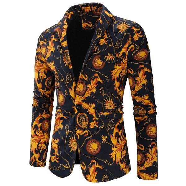 

brand blazer men fashion floral printing coat slim party single breasted suit jacket long sleeve coats, White;black