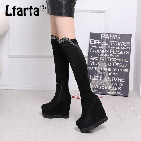 

ltarta women winter wedge platform heel boots show off high leather boots club muffin bottom women's zyw-2686-3, Black