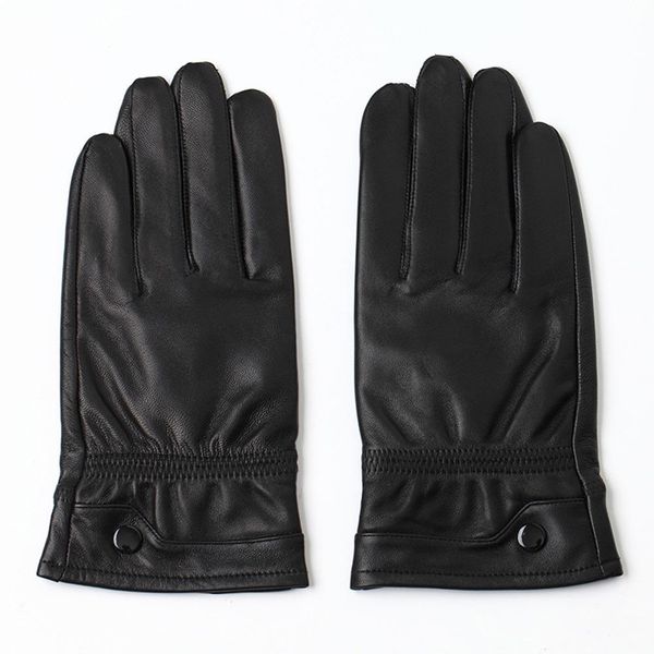 

missky men gloves solid color black leather winter driving motorcycle glove plush warm gloves, Blue;gray