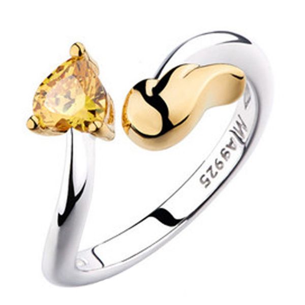 

2017 elegant zircon heart-shaped hand-set opening couple rings personalized ring, Slivery;golden