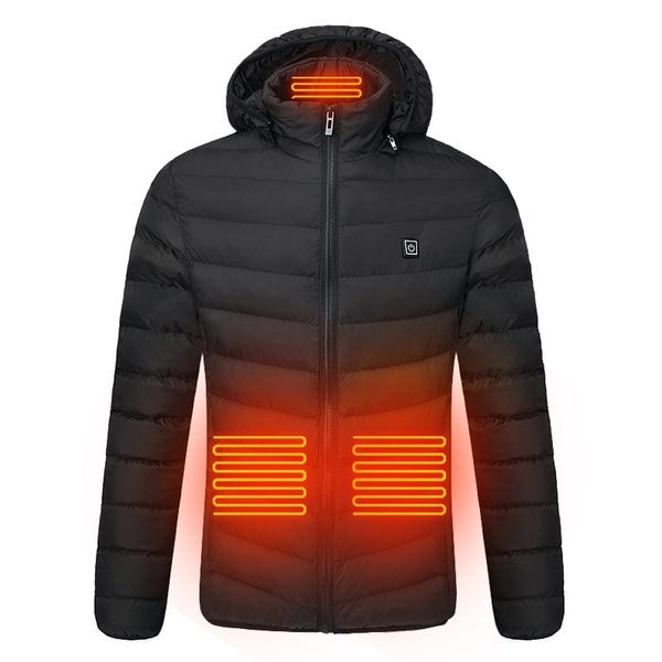 

thickening winter jackets parka men smart usb abdomen back neck four electric heating warm cotton clothes jackets winter coat, Black