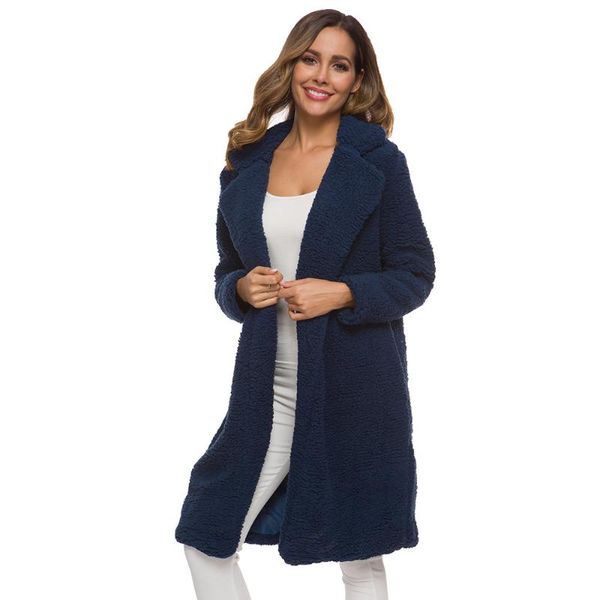 

women's wool & blends autumn winter cotton-padded clothing lady european and american lamb long coat female fleece, Black