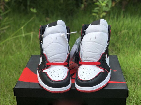

authentic air 1 high og wsmwnmtf retro man basketball shoes black university/versity red sneakers 555088-062 with original box us 5-13, White;red