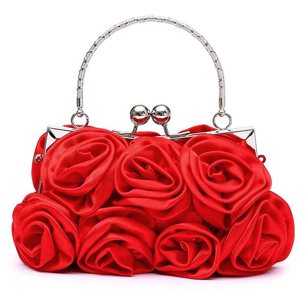 

floral ladies clutch bag women evening party bag prom bridal diamante baguette red
