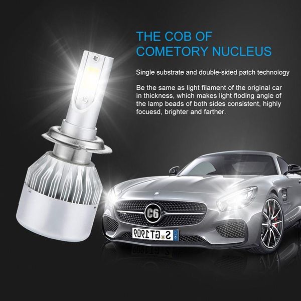 

c6 max car headlight h1 h3 h4 h7 h11 9005 9006 9007 bulbs led car lights cob beam auto headlamp styling lights hha124
