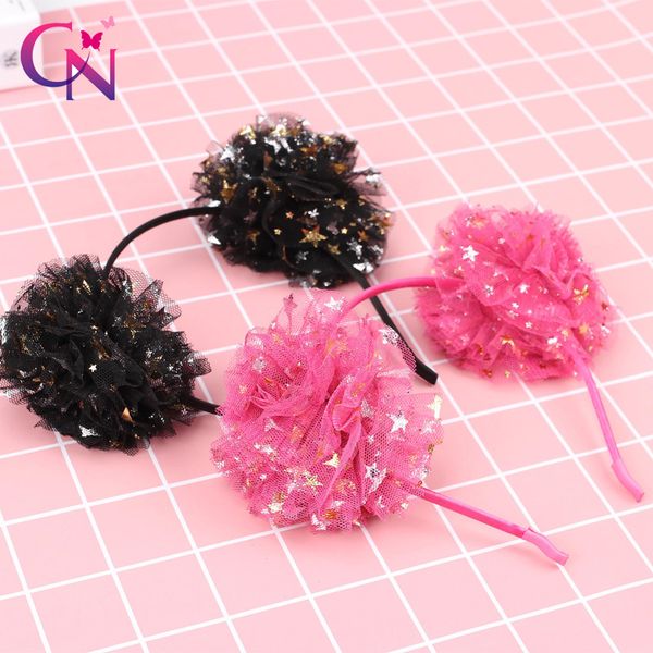

cn 6 pcs/lots princess sequins lace hair bands for girls kids handmade star flower organza headband fashion hair accessories, Slivery;white
