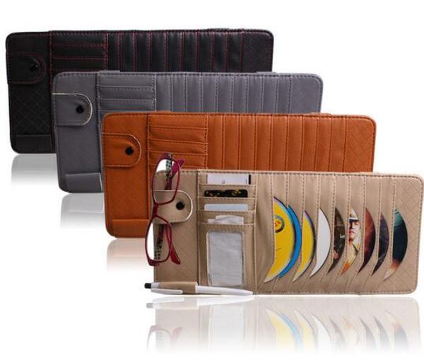 

car cd dvd holder disc pu leather storage case sunglasses card organizer sun visor sunshade sleeve wallet clips storage bag car